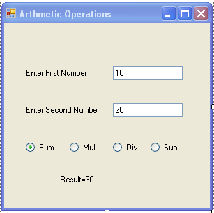 Arithmetic Operators with RadioButton